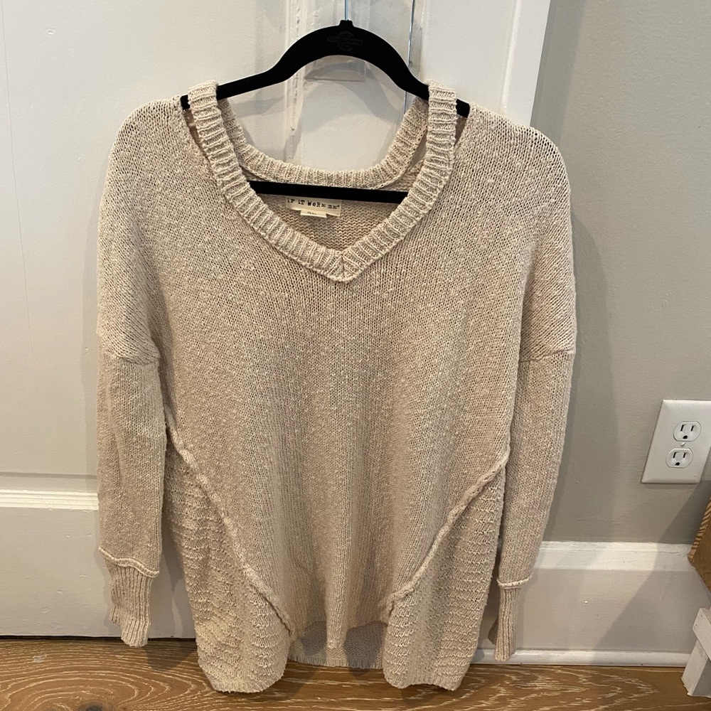 Cream Sweater with Neck Slits
